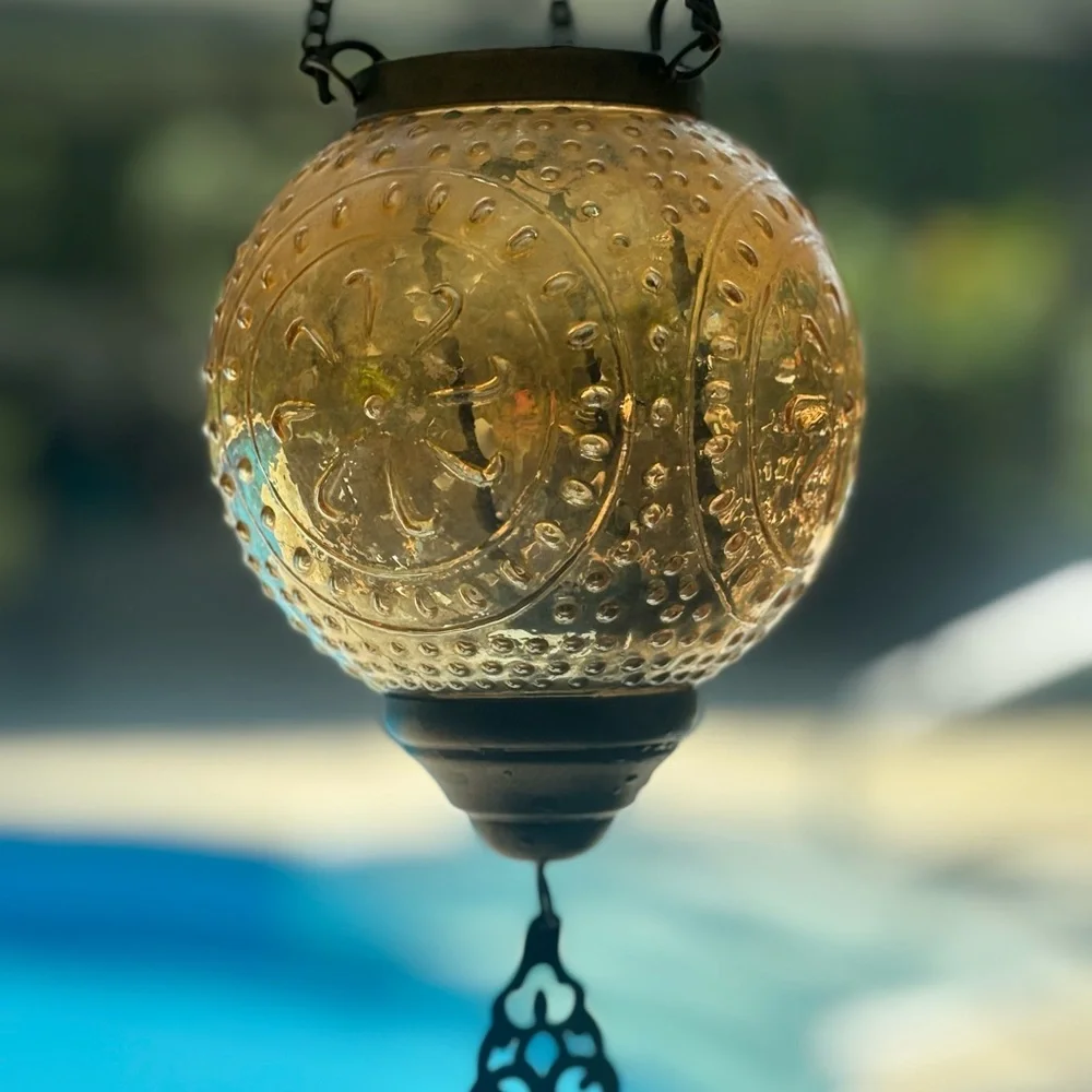 Moroccan style glass and metal hanging candle holder new